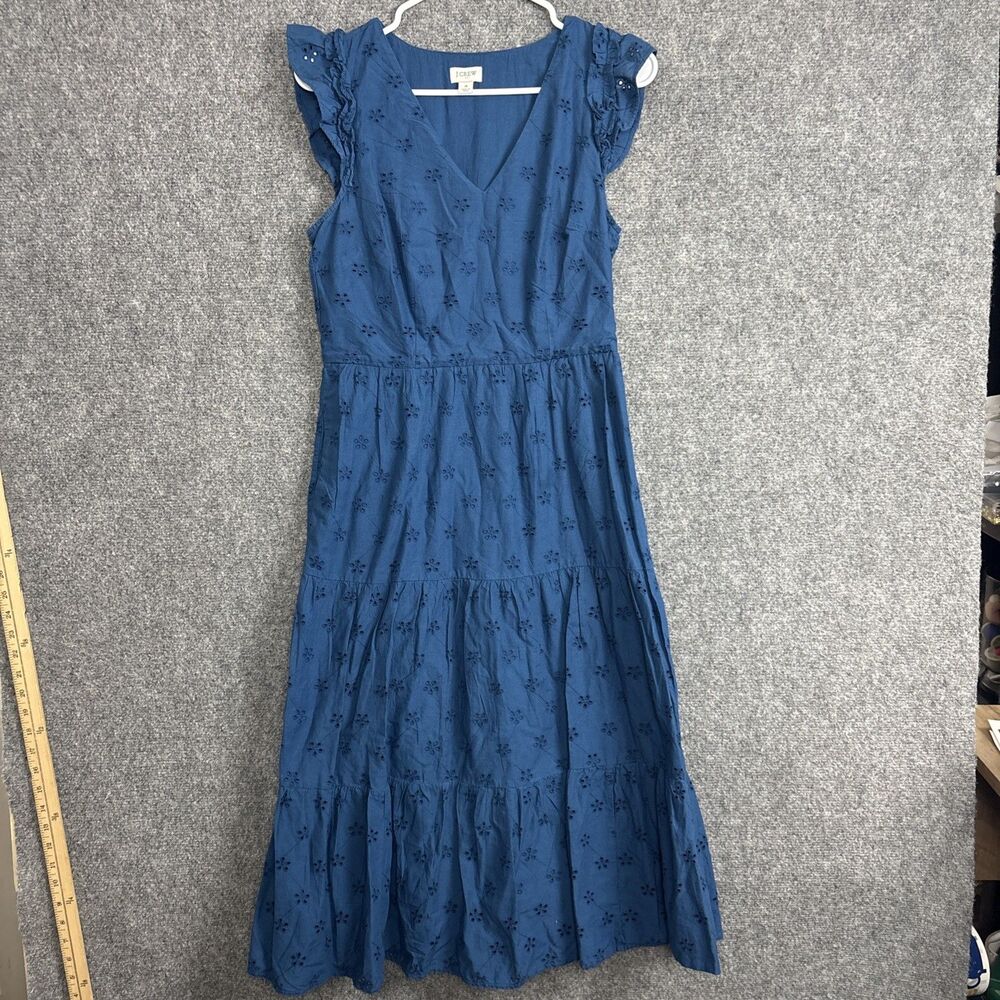 J. CREW Factory Eyelet Midi Dress Womens Size S Blue Cottagecore Romantic Boho